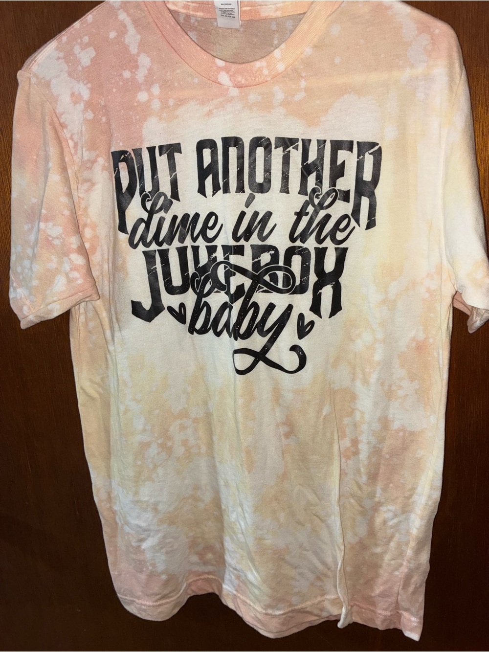Tie-Dye Peach Womens Graphic Tee - "Put Another Dime in the Jukebox Baby"